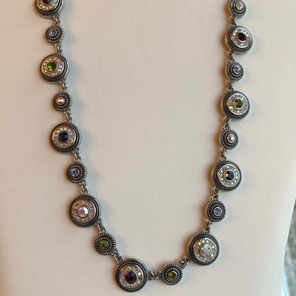 Lia Sophia silver necklace with multi color crystal gems! - Picture 4 of 5